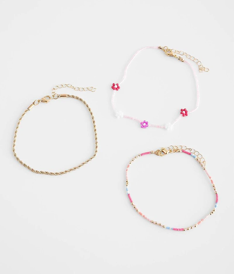 3 Pack Flower Ankle Bracelet Set