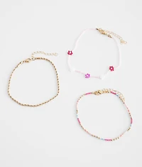 3 Pack Flower Ankle Bracelet Set