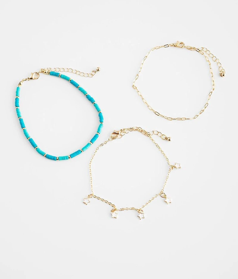 3 Pack Star Ankle Bracelet Set