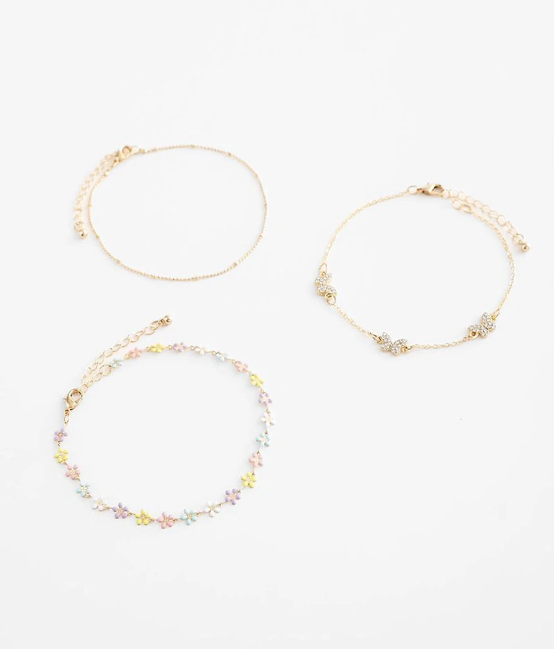 3 Pack Butterfly Ankle Bracelet Set