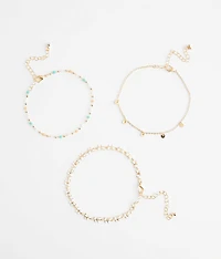 3 Pack Butterfly Ankle Bracelet Set