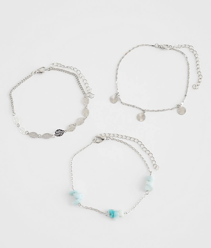 3 Pack Stone Ankle Bracelet Set