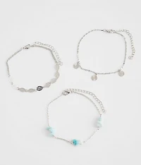 3 Pack Stone Ankle Bracelet Set