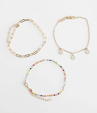 3 Pack Flower Ankle Bracelet Set