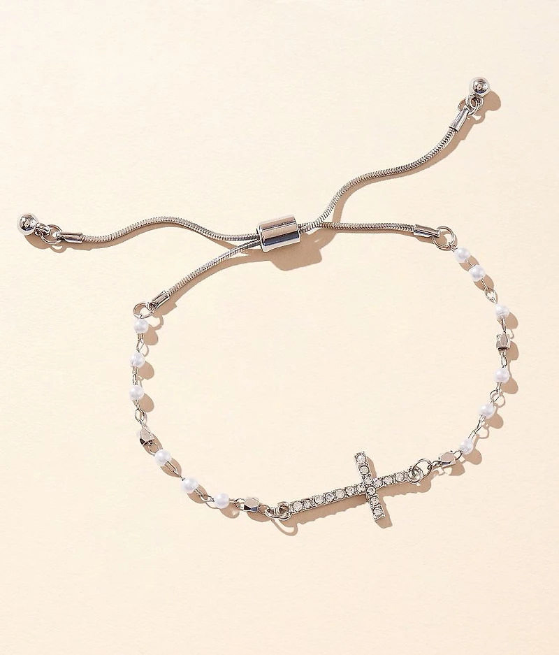 Rhinestone Cross Slider Bracelet
