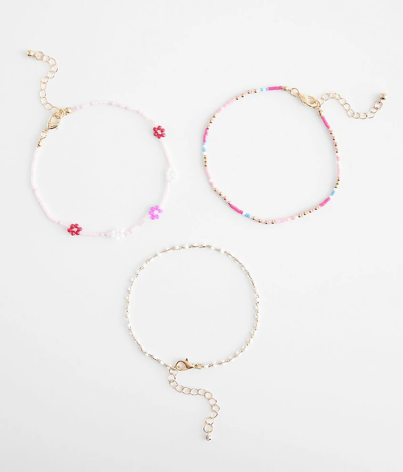3 Pack Floral Anklet Set