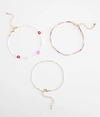 3 Pack Floral Anklet Set