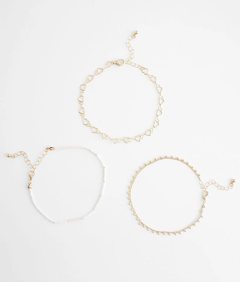 3 Pack Heart Ankle Bracelet Set