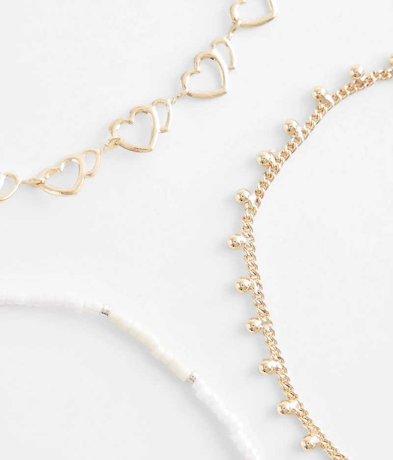 3 Pack Heart Ankle Bracelet Set