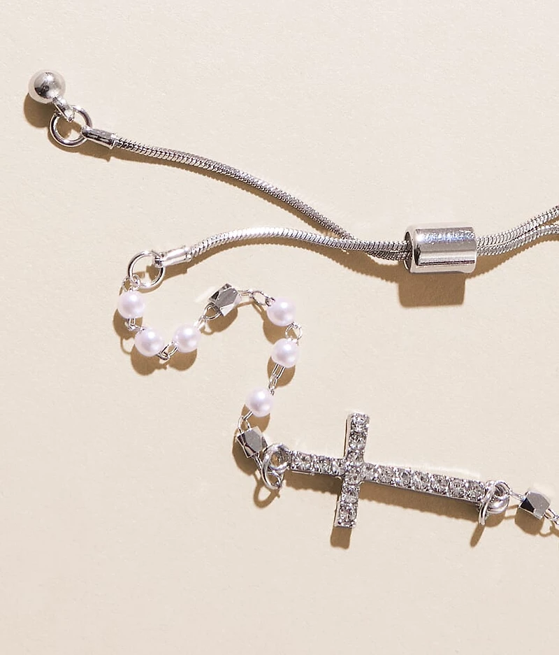 Faux Pearl Cross Bracelet