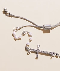 Faux Pearl Cross Bracelet