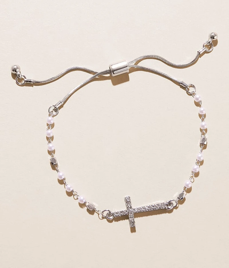 Faux Pearl Cross Bracelet