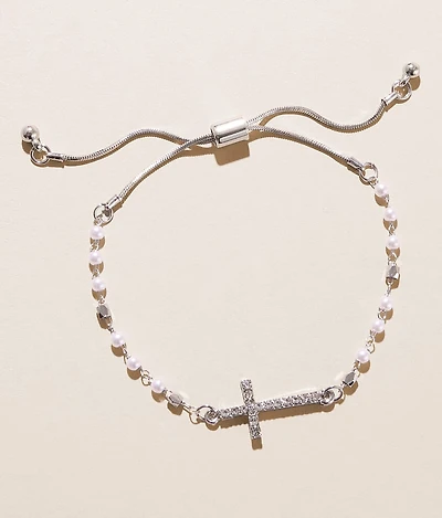 Faux Pearl Cross Bracelet