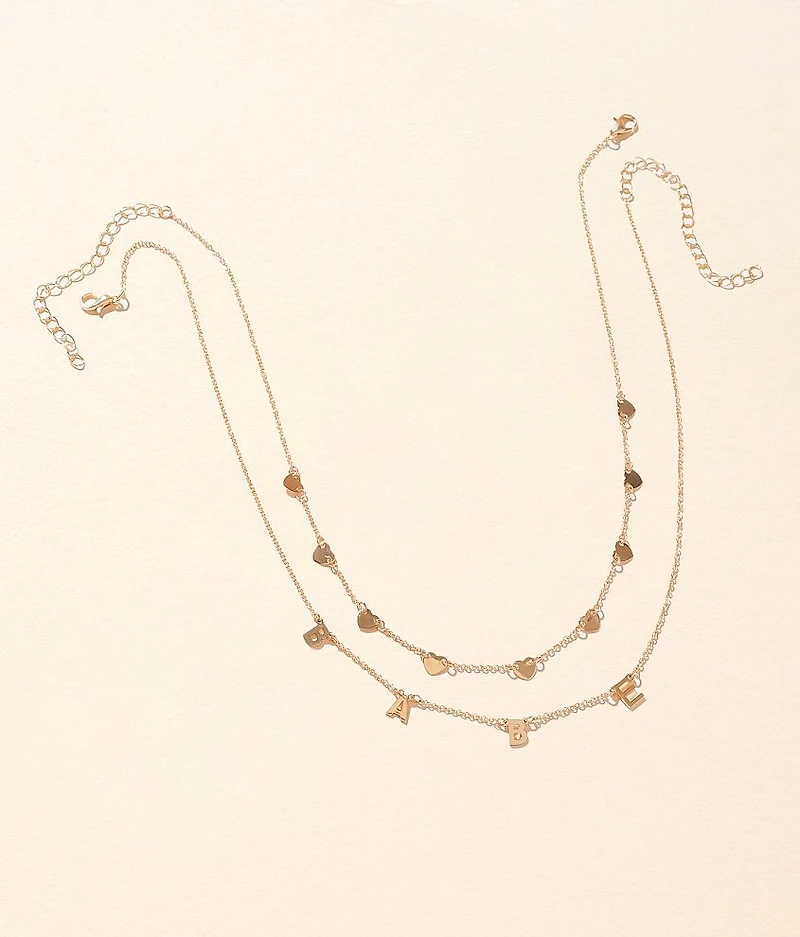 2 Pack Babe & Hearts Charm Necklace Set