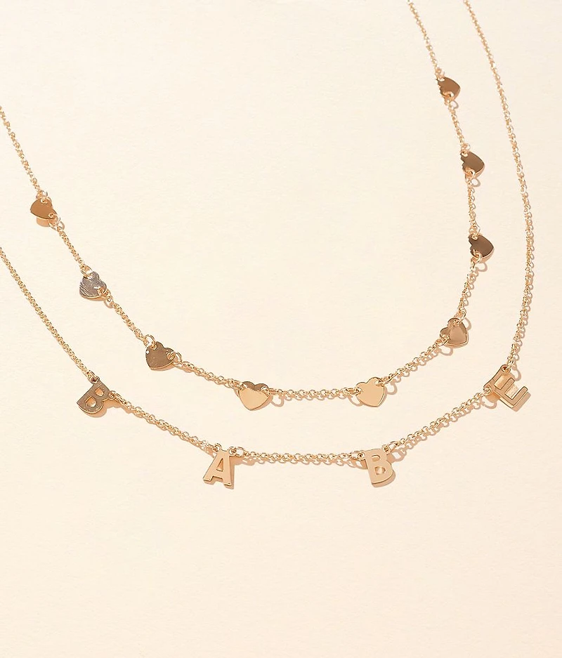 2 Pack Babe & Hearts Charm Necklace Set