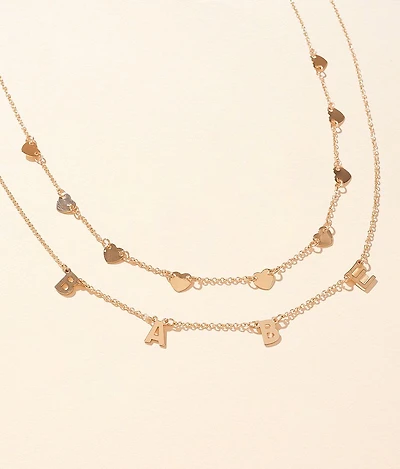 2 Pack Babe & Hearts Charm Necklace Set