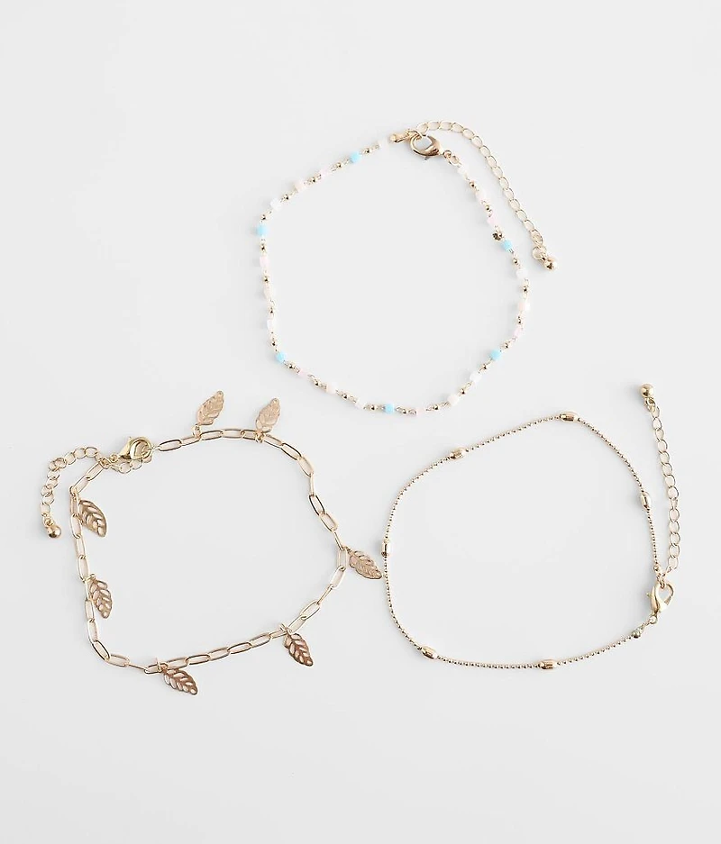 3 Pack Leaf Ankle Bracelet Set