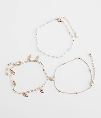 3 Pack Leaf Ankle Bracelet Set
