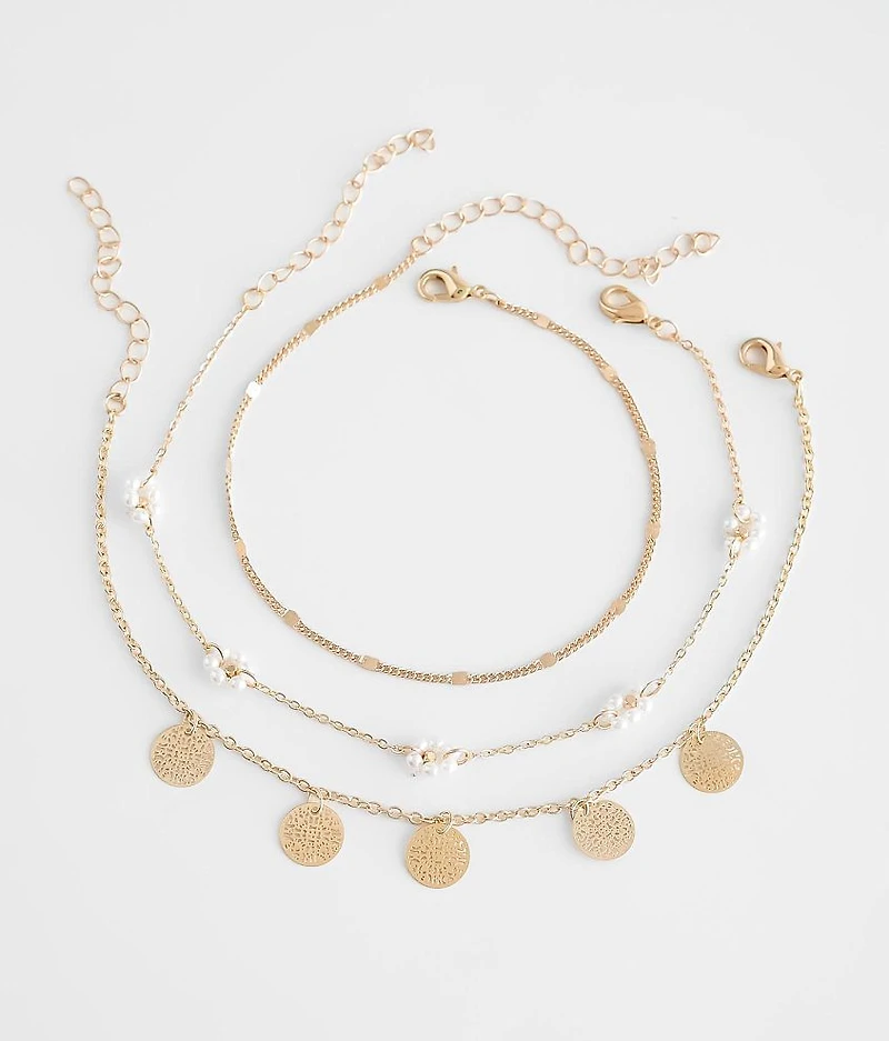 3 Pack Faux Pearl Ankle Bracelet Set