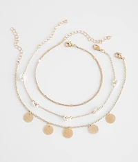 3 Pack Faux Pearl Ankle Bracelet Set