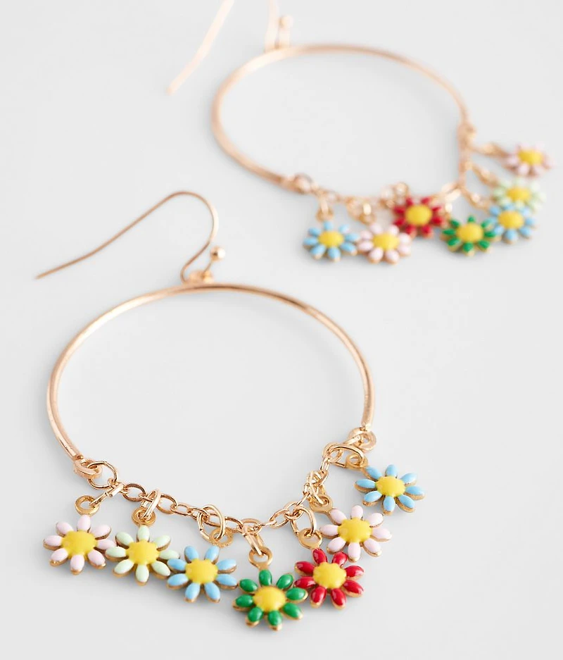 Flower Hoop Drop Earring