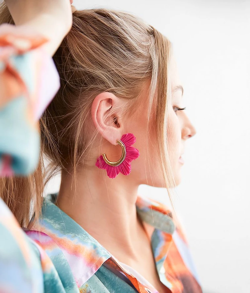 Rafia Floral Hoop Earring
