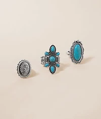 3 Pack Statement Turquoise Ring Set