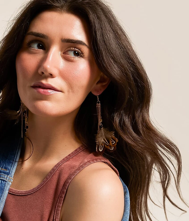 Feather Fringe Drop Earring