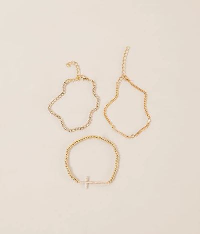 3 Pack Cross Glitz Bracelet Set