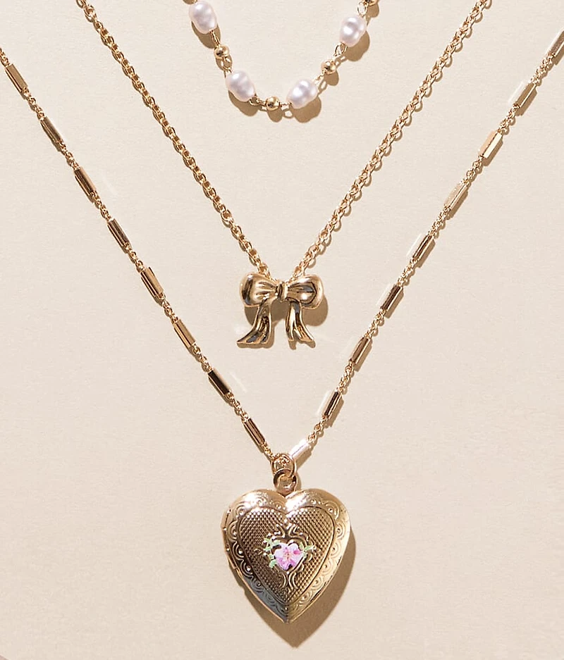 3 Pack Heart Locket Necklace Set
