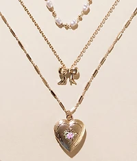 3 Pack Heart Locket Necklace Set