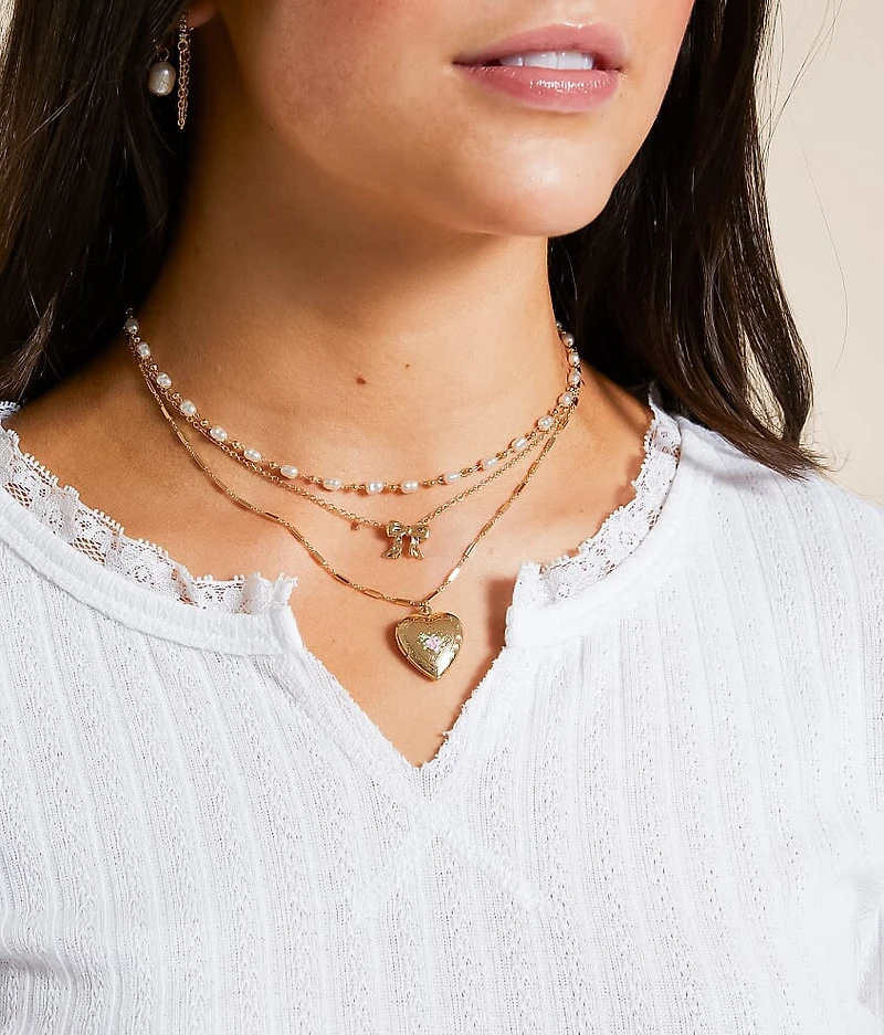 3 Pack Heart Locket Necklace Set