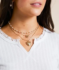 3 Pack Heart Locket Necklace Set
