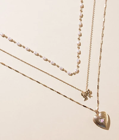 3 Pack Heart Locket Necklace Set