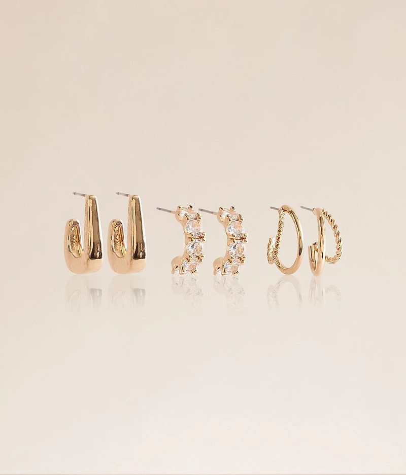 3 Pack Glitz Hoop Earring Set