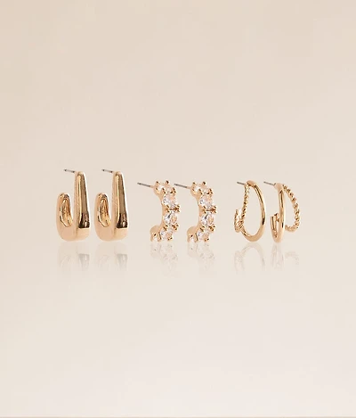 3 Pack Glitz Hoop Earring Set