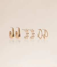 3 Pack Glitz Hoop Earring Set