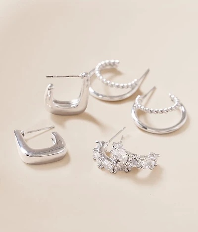 3 Pack Hoop Stud Earring Set