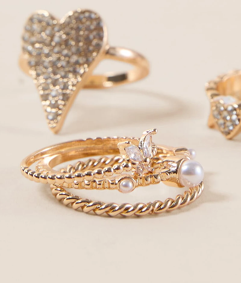 5 Pack Heart Ring Set