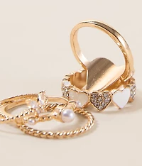 5 Pack Heart Ring Set