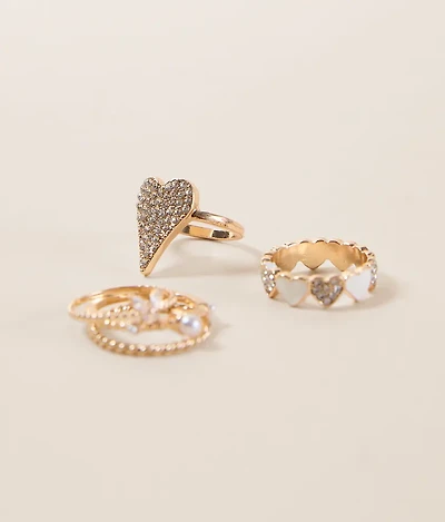 5 Pack Heart Ring Set