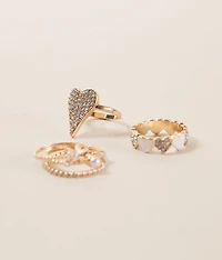 5 Pack Heart Ring Set