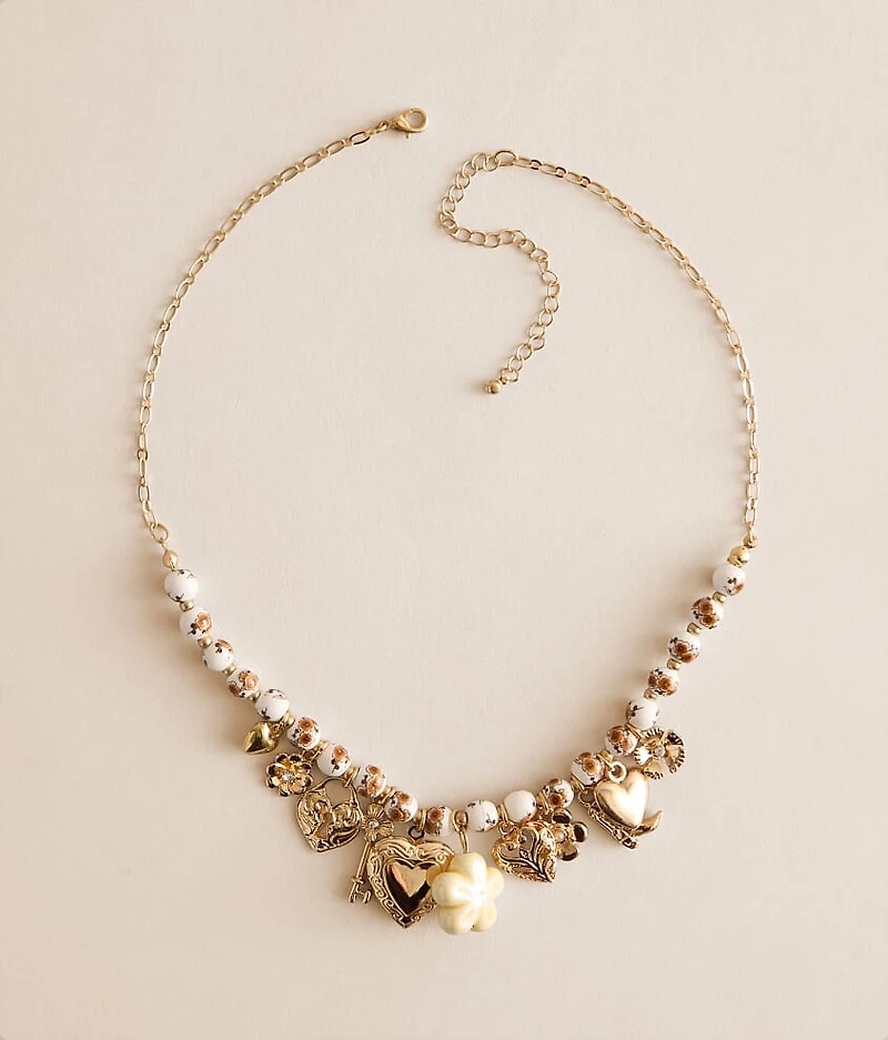 Floral Beaded Charm Necklace
