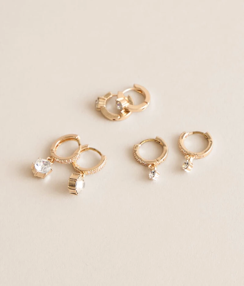 3 Pack Trio Glitz Hoop Earring Set