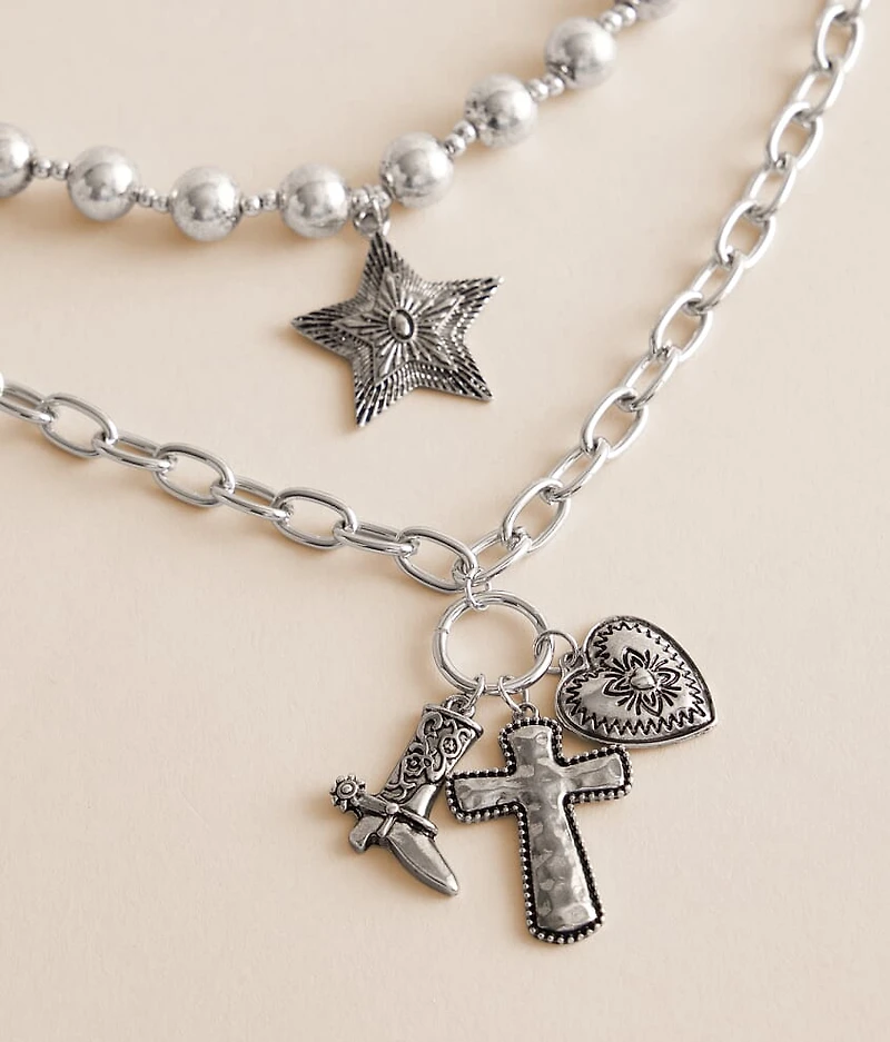 2 Pack Statement Charm Necklace