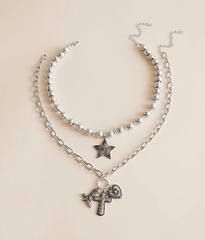 2 Pack Statement Charm Necklace
