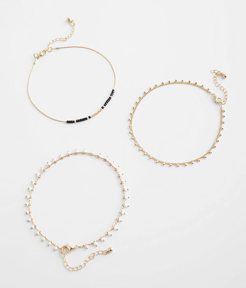 3 Pack Beaded Ankle Bracelet Set