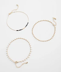3 Pack Beaded Ankle Bracelet Set