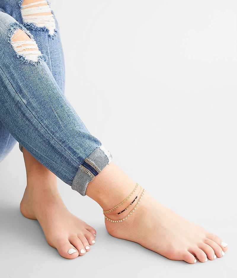3 Pack Beaded Ankle Bracelet Set
