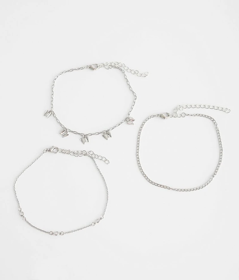 3 Pack Butterfly Ankle Bracelet Set